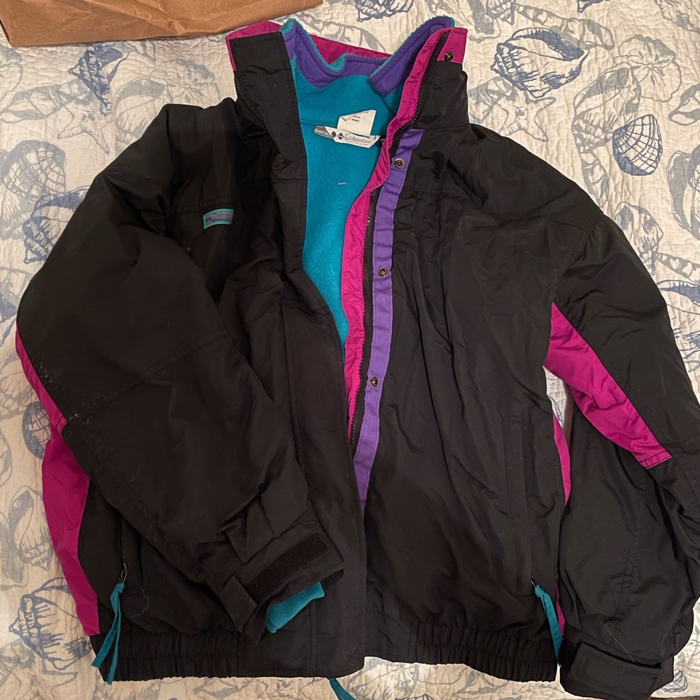 Vintage Columbia Women’s Bugaboo Winter Snow Jacket Full Zip Coat Black Pink